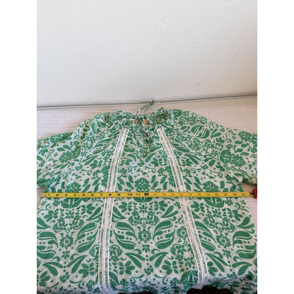 Hope & Harlow Womens L Green Floral Boho Peasant Top Tie Neck Spring Vacation - Picture 9 of 15